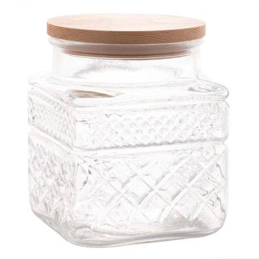 Imagem de Porta Mantimentos De Vidro Com Tampa Em Madeira 1,2L - Wolff