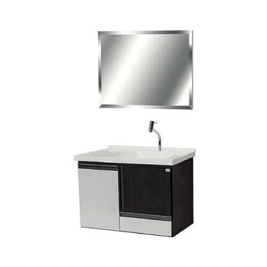 Imagem de Conjunto Gabinete Banheiro 80cm Espelheira e Cuba Suspenso - Rainha do