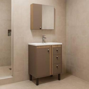 Imagem de Gabinete de Banheiro 88cm 3 Gavetas Espelheira 1 Porta Cuba - Rainha d