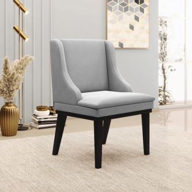 Imagem de Cadeira Decorativa Sala de Jantar Base Fixa de Madeira Firenze Suede Cinza/Preto G19 - Gran Belo