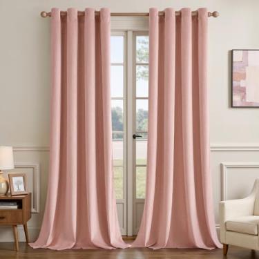 Imagem de EMEMA Conjunto de 2 painéis de cortinas de veludo de 203 cm de comprimento, cortinas blackout elegantes rosa bebê para quarto, ilhós, isolamento térmico, à prova de som, escurecimento de quarto