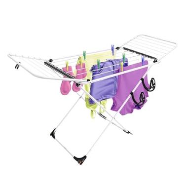 Imagem de Varal De Chão Com Abas Branco Em Aço Reforçado Dobrável Compacto