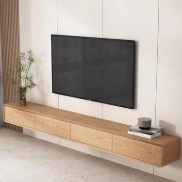 Imagem de 160/200 / 240 Cm Suporte De Tv Flutuante Montado Na Parede Unidade De Tv Flutuante Centro De Entretenimento Console De Mídia De Tv Armário De Tv Flutuante Grande Armazenam, Wood, 200 * 20 * 24cm
