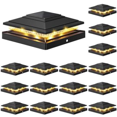 Imagem de APONUO 4 x 4 luzes solares com tampa de poste pacote com 16 - tampa de poste de 15 x 15 cm, luz solar IP64 à prova d'água, 16 luzes LED de 2 modos para ambientes externos para 10 x 12 x 12 cm x 12 cm