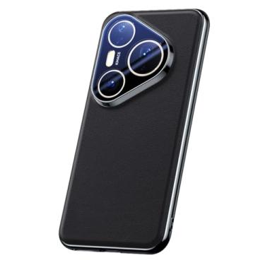 Imagem de HAOMRIYL Capa de couro genuíno para Huawei Pura 80 Ultra/80 Pro +/80 Pro/80, capa fina de couro verdadeiro, revestimento de proteção de lente com tudo incluído, preta, 80 Ultra