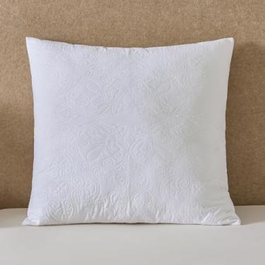 Imagem de YINFUNG Conjunto de 2 fronhas europeias acolchoadas brancas europeias 26 × 26 algodão medalhão damasco bordado floral quadrado fronhas em relevo Matelasse vintage texturizada decorativa