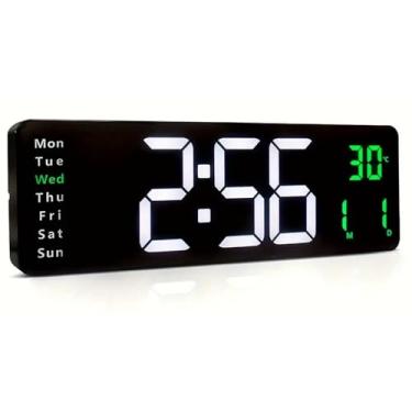 Imagem de Ariie Relógio de parede digital de LED grande de 40,6 cm, ajuste de brilho, despertador duplo, temperatura e umidade, temporizador de contagem regressiva, modo de memória, para decoração de casa, sala