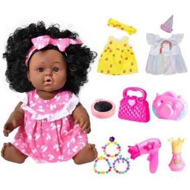 Imagem de Boneca SenzJx afro-americana preta de 30 cm com roupas e acessórios