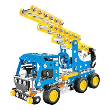 Imagem de Kit de Construção Educativo Caminhão, 206 Peças em Plástico e Metal, Azul e Amarelo, Escala 1:32, com Ferramentas, para Crianças +6 Anos