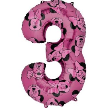 Imagem de Anagram 66 cm Minnie Mouse Forever Número 3 (Terceiro, 3º, Três) Decoração de Festa de Aniversário Balão de Hélio Folha Mylar - Pacote com 1