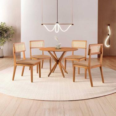 Imagem de Conjunto de Sala de Jantar Mesa 100cm com 4 Cadeiras Ava Caramelo/Freijó