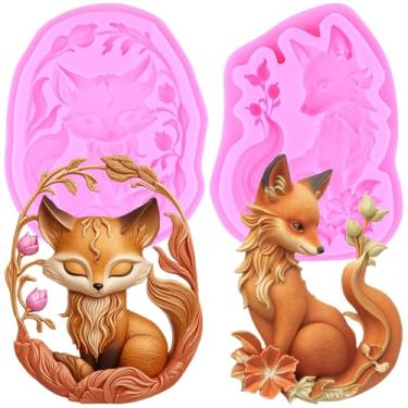 Imagem de MIYAHOUSE Fox Fondant Moldes de silicone para decoração de bolos, topo de cupcake, pasta de goma de chocolate, argila de polímero, conjunto de 2