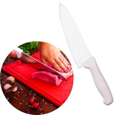 Imagem de Faca Peixeira de Cozinha de 7 Polegadas de Carne com Cabo Branco para Churrascos Cortes em Aço Inox