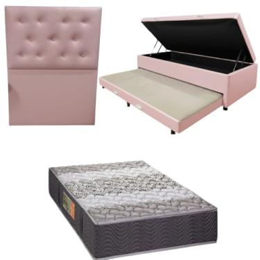 Imagem de Bicama Box Baú com Colchão de Espuma Orthopedic + Cabeceira Botonê - Solteiro 88x188 (CORINO ROSA)
