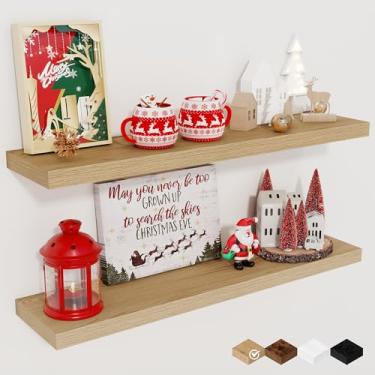 Imagem de Fun Memories Prateleiras flutuantes para parede, prateleiras de parede profundas de madeira rústica de 69,8 cm com suportes invisíveis para decoração e armazenamento, prateleira flutuante para sala de