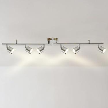 Imagem de MingBright Luminária De Trilho Ajustável Com 6 Lâmpadas, Flexível, Giratória, Níquel Escovado, Cabeças, Lâmpadas Gu10 Incluídas, Teto Moderna Dimerização Para Galeria, Sala Estar, Corredor, Certific