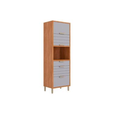 Imagem de Paneleiro De Cozinha Eloise C- 3 Portas Basculantes Riscadas 1 Nicho P- Forno E 2 Gavetas 70 Cm Cinamomo-platina - Mgm