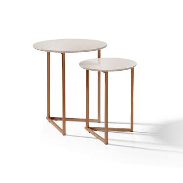 Imagem de Mesinha De Canto Redonda Pé De Ferro Cobre Estilo Industrial