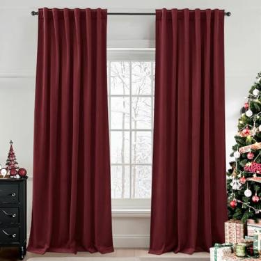 Imagem de StangH Cortinas de veludo vermelho, cortinas de Natal, painéis decorativos de veludo com aba traseira, cortinas de cortina com isolamento térmico para teatro/porta francesa, L 132 x C 213 cm, 2