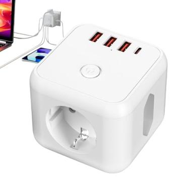 Imagem de Plugues De Extensão Para Tomadas | Carregador Seguro e Leve com 3 Portas USB e 3 Tomadas AC - Múltiplas de Parede,para Família Amigos Colegas Escritórios Viagem Cozinha Quarto Mesas de Cabecei