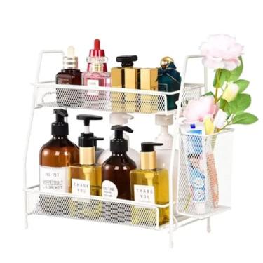 Imagem de Prateleira Organizador Dupla 2 Andares Metal Aramado Banheiro Cozinha Cosméticos Maquiagem Cor:Branco