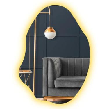 Imagem de Espelho Orgânico Led Botão Mágico 90x60cm Quarto Sala Loja led Quente 