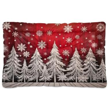 Imagem de Wassud Floresta de inverno em papel de parede vermelho (2) cama de cachorro grande para cães tapete de cama lavável para animais de estimação cama de gato para dormir viagens 91 x 61 cm