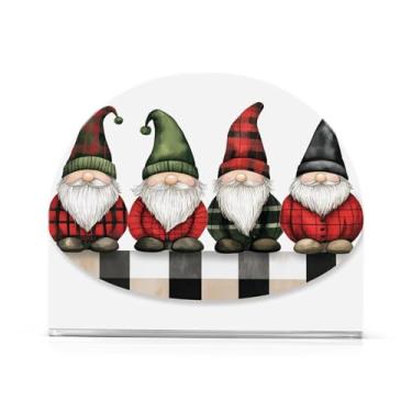 Imagem de Qilmy Bonito suporte de guardanapo de gnomos de Natal para mesas, porta-guardanapos de papel de placa acrílica elegante, dispensador de papel de seda independente moderno para jantar, sala de estar