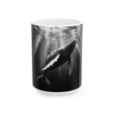 Imagem de Scacco Matto Caneca de baleia jubarte do oceano preto e branco - xícara de café de cerâmica para amantes de baleias, mergulhadores e fãs da vida marinha - 311 g/425 g