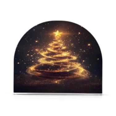 Imagem de xigua Porta-guardanapos de árvore de Natal cintilante para mesas, porta-guardanapos de papel de placa acrílica elegante, dispensador de papel de seda independente moderno para jantar, sala de estar