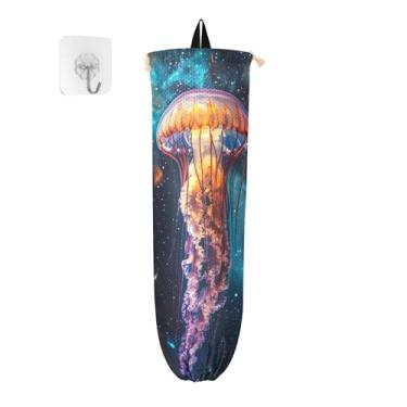 Imagem de xigua Suporte de parede para saco plástico de água-viva com cordão, pacote com 2, organizador de sacolas de supermercado reutilizável para bolsas, meias, roupas íntimas e gravatas