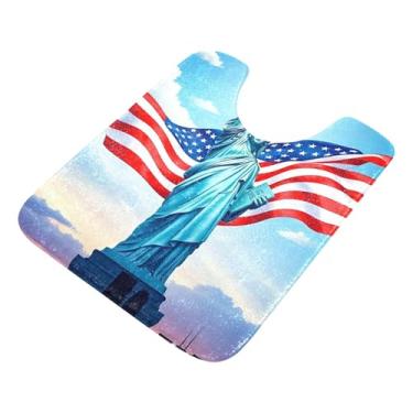 Imagem de Burbuja Tapete de banheiro Statue of Liberty, tapete de banho absorvente de pelúcia macio, base de vaso sanitário antiderrapante para piso de banheiro, oval em forma de U