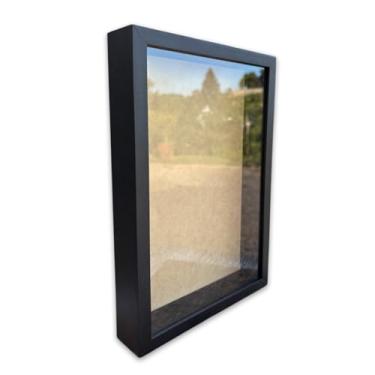 Imagem de Moldura Caixa Alta Com Vidro Expositora Folhas Secas Bordados Quadros Quilling Scrapbook - Revestida - 1,5X4,5(Preto,20X20 cm)