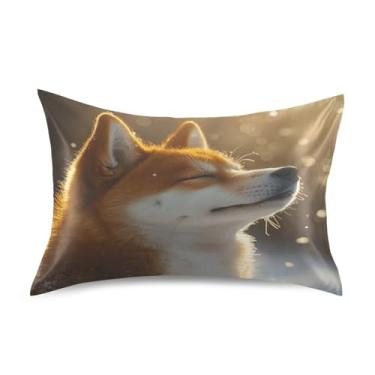 Imagem de Happy Shiba Inu Snowy Art Fronhas de cetim fofas personalizadas resfriamento padrão king queen fronha macia tamanho king size 101,6 cm x 50,8 cm