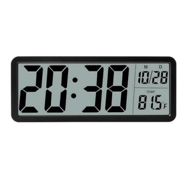 Imagem de Relógio de parede digital silencioso com tela grande, formato de 12/24 horas, exibição de data e temperatura, versátil dois modos de energia grande relógio de tela LCD para escritório, quarto, sala de