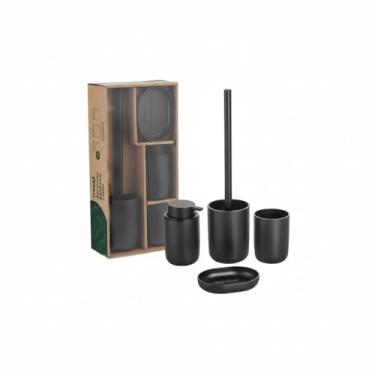 Imagem de Kit Banheiro com Dispenser Sabonete, Porta Escovas, Bandeja e Escova Sanitária, 4 Peças, Material Resistente, Acabamento Fosco, Estilo Contemporâneo