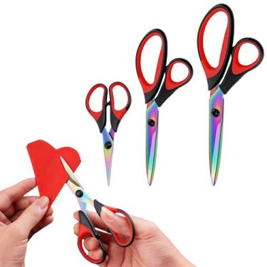 Imagem de Conjunto de 3 tesouras artesanais, tesouras de lâminas afiadas, cabo de aderência confortável, ferramenta de tesoura de tecido, ótima para costura (vermelho-preto)