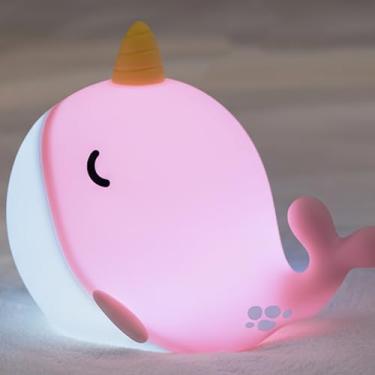 Imagem de faralite Linda luz noturna narval, lâmpadas LED portáteis de baleia engraçada, lâmpada de berçário de silicone recarregável para quarto de bebê, alimentação de café da manhã, quarto, acompanhante