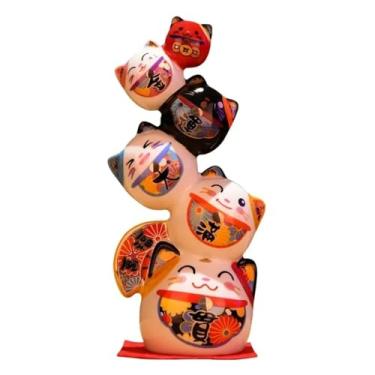 Imagem de FENNYYAR Porcelana japonesa Maneki Neko, 22 cm, estatueta colecionável de gato da sorte estátua zen da sorte