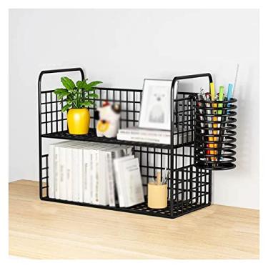Imagem de A1DFDFGOQSFG Estante organizadora de mesa de 2 camadas com suporte de caneta, estante de mesa, organizador de mesa, suporte de armazenamento de mesa de escritório, prateleira de pé livre, acabamento