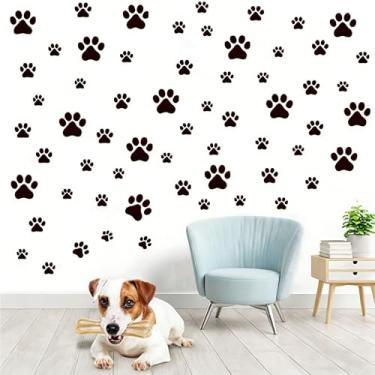Imagem de 106 peças de adesivos de parede de patas de cachorro vinil pegadas de animais decoração de arte de parede para quarto amante de cães e sala de estar (preto)