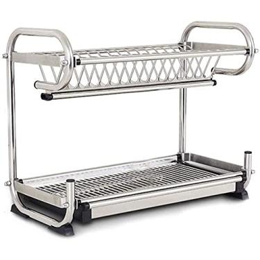 Imagem de Rack de drenagem de aço inoxidável prateleira de cozinha escorredor de pratos rack de drenagem economizar espaço organizador de balcão