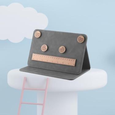 Imagem de Suporte dobrável de tricô com régua magnética de madeira, visor multicolorido para tabelas de agulhas, leitura de padrões e viagens, cinza