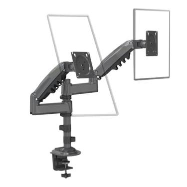 Imagem de Suporte de mesa de monitor duplo H180 mola a gás movimento total 43.2 cm-68.6 cm suporte de TV LCD suporte de fixação de braço duplo 2-9 kg cada (carvão fosco)