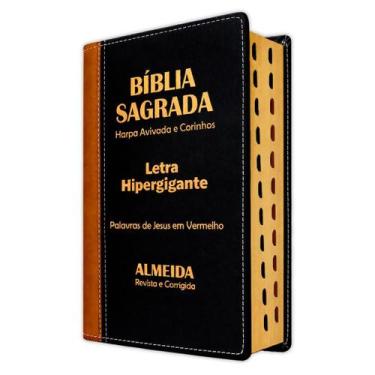 Imagem de Biblia Sagrada Hipergigante Bicolor Caramelo e Preto C/ Harpa RC - REI