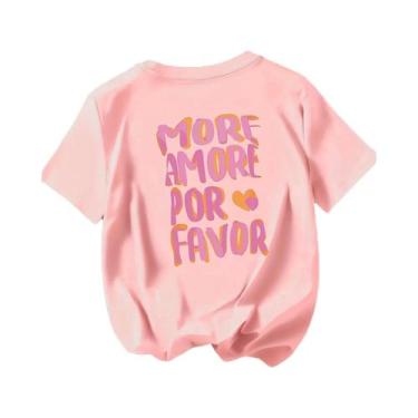 Imagem de Camiseta Casual Feminina De Manga Curta Com Estampa De Coração Rosa Es