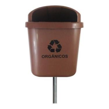 Imagem de Cesto Individual Lixeira Coleta Seletiva 40 Litros Com Poste Marrom - 