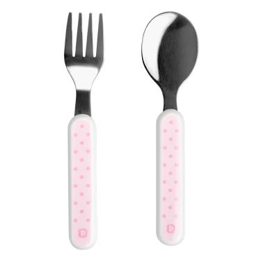 Imagem de Kit Talher Infantil Colher e Garfo Inox Rosa/Poás - Pimpolho