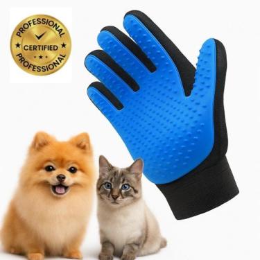 Imagem de Luva Magnética Tira Pelos Pets Cães Gatos Azul Profissional - Sem espe