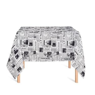 Imagem de Toalha de Mesa Quadrada em Tecido Jacquard Estampado Jornal, 1,40 x 1,